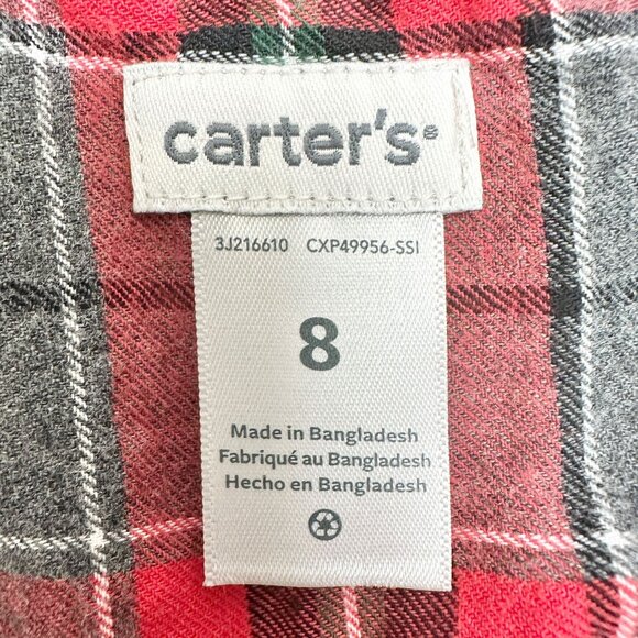 Carters Button Up Shirt Boys Size 8 Gray Red Plaid Cotton Casual Long Sleeve - Picture 4 of 5